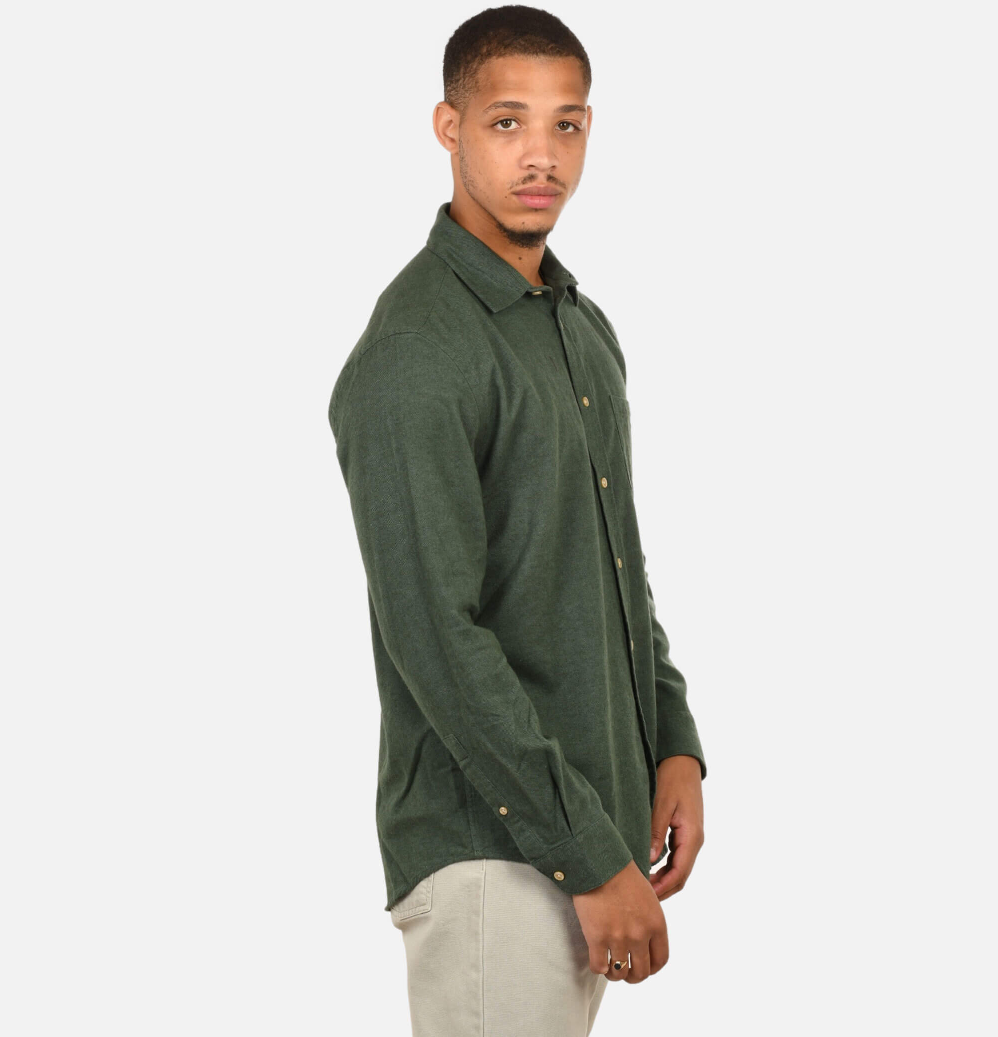 Portuguese Flannel Chemise Teca Moss Vert