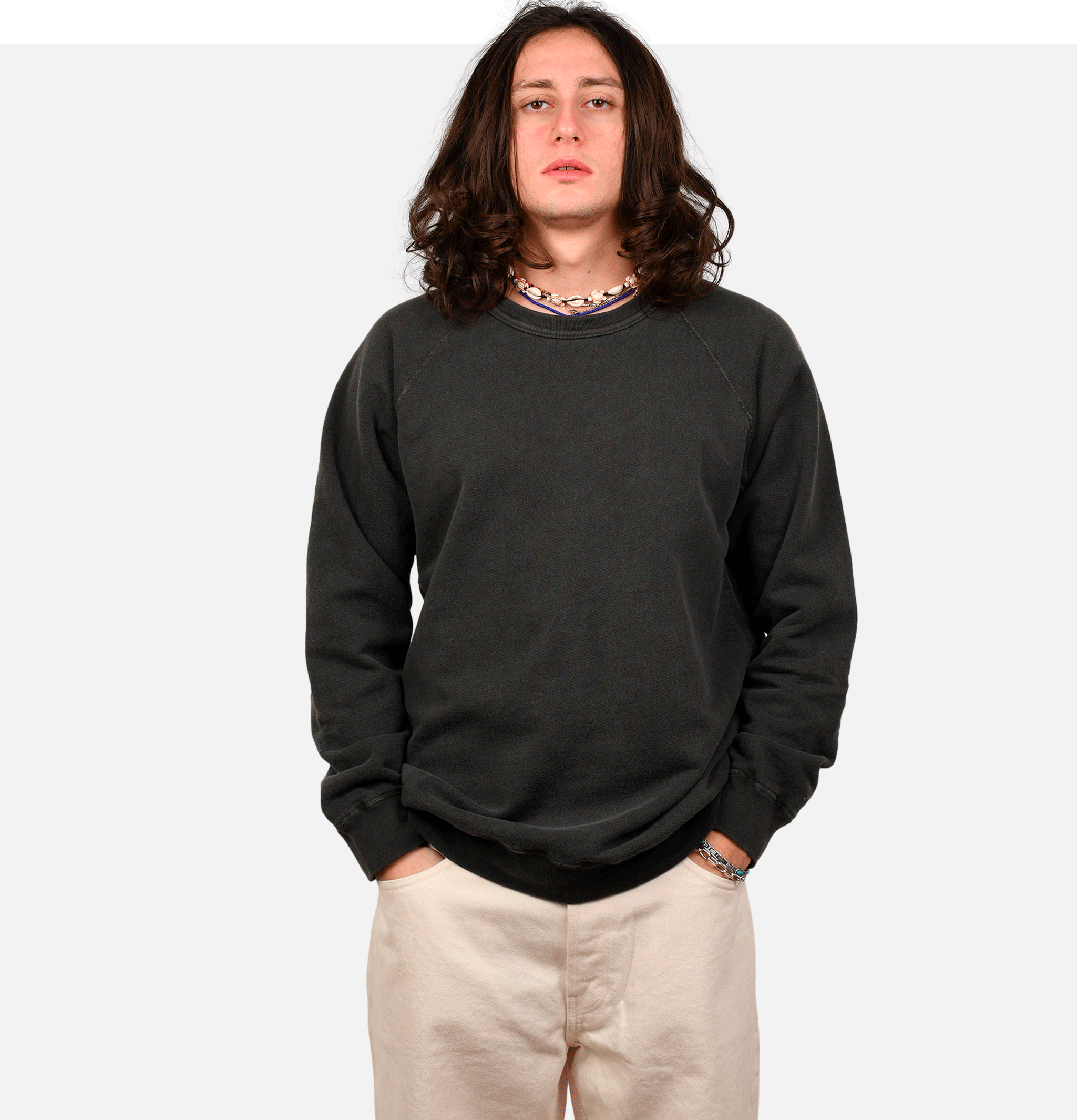 Good On Japan Raglan Pigment Dyed Crew Sweater Black.