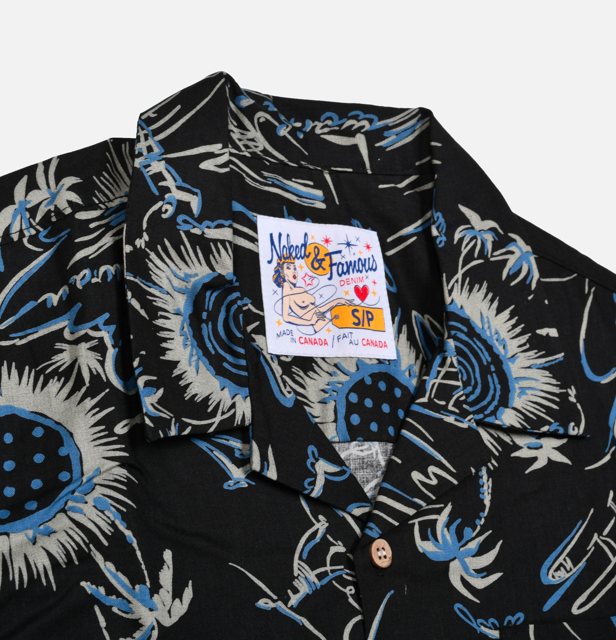 Naked & Famous Chemise Aloha Shirt Waikiki Waves Noir