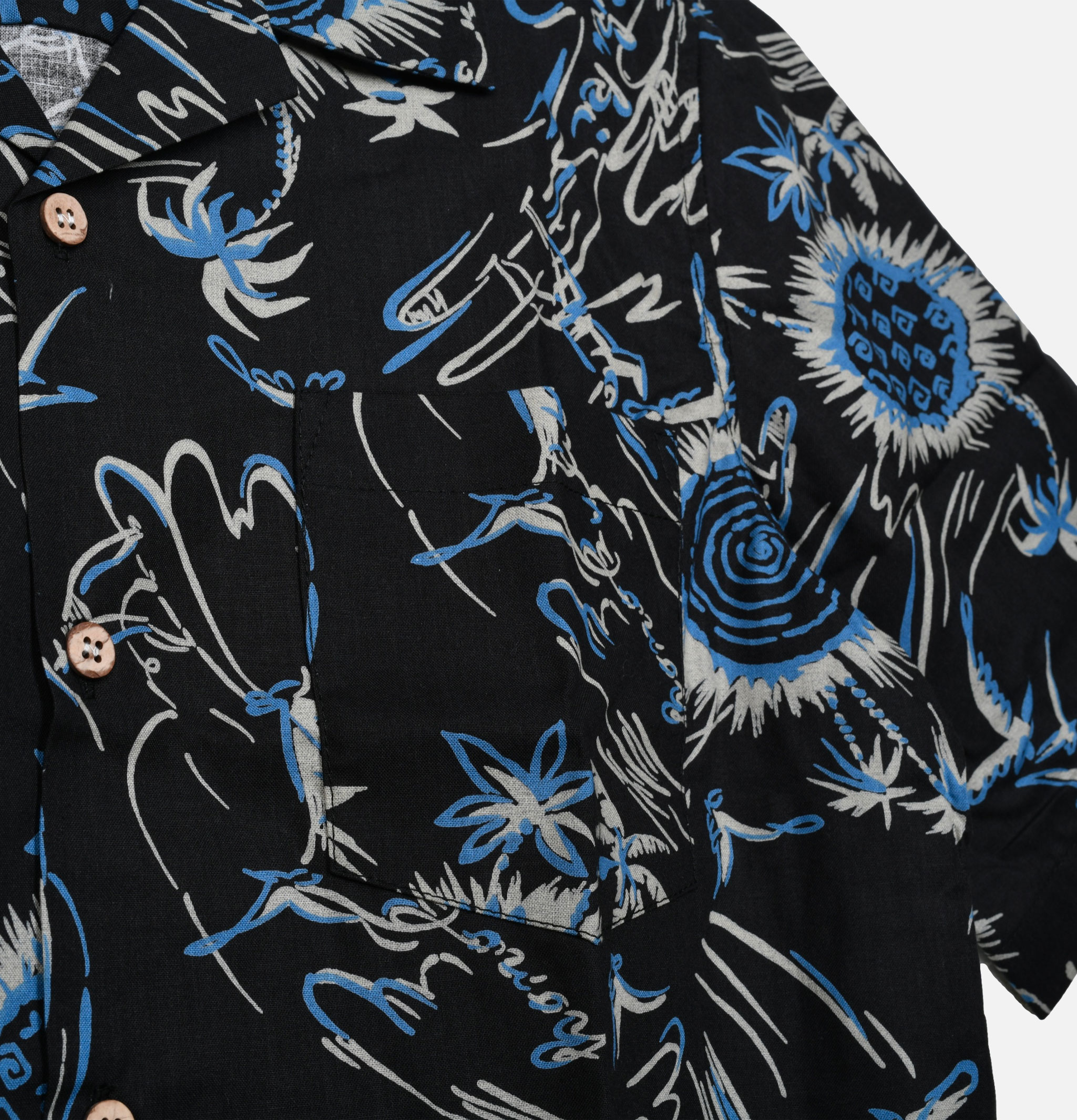 Naked & Famous Chemise Aloha Shirt Waikiki Waves Noir