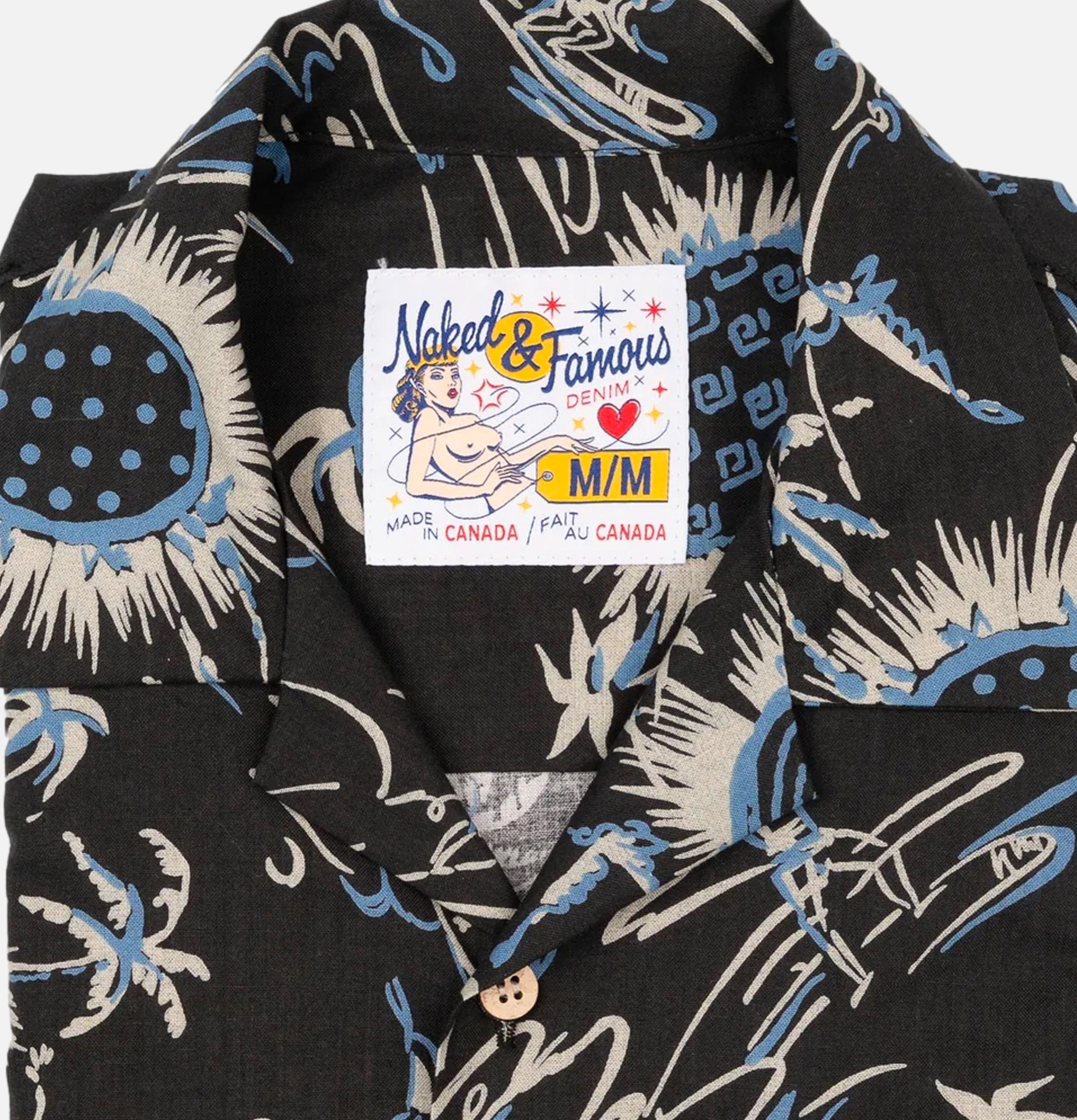 Naked & Famous Chemise Aloha Shirt Waikiki Waves Noir