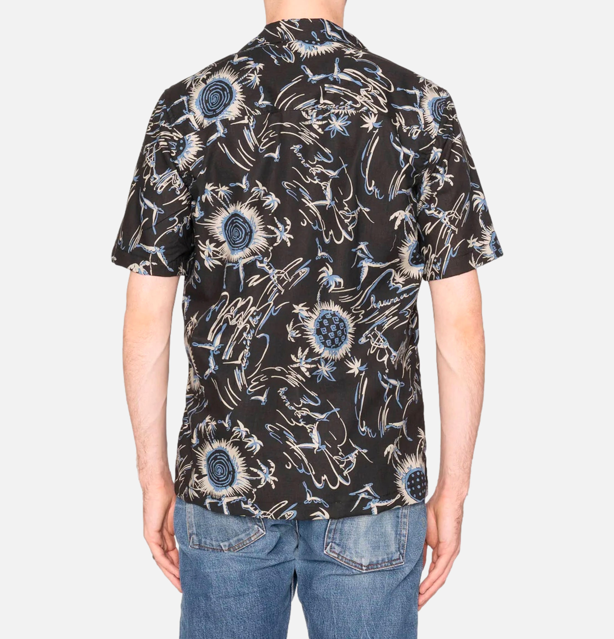 Naked & Famous Chemise Aloha Shirt Waikiki Waves Noir
