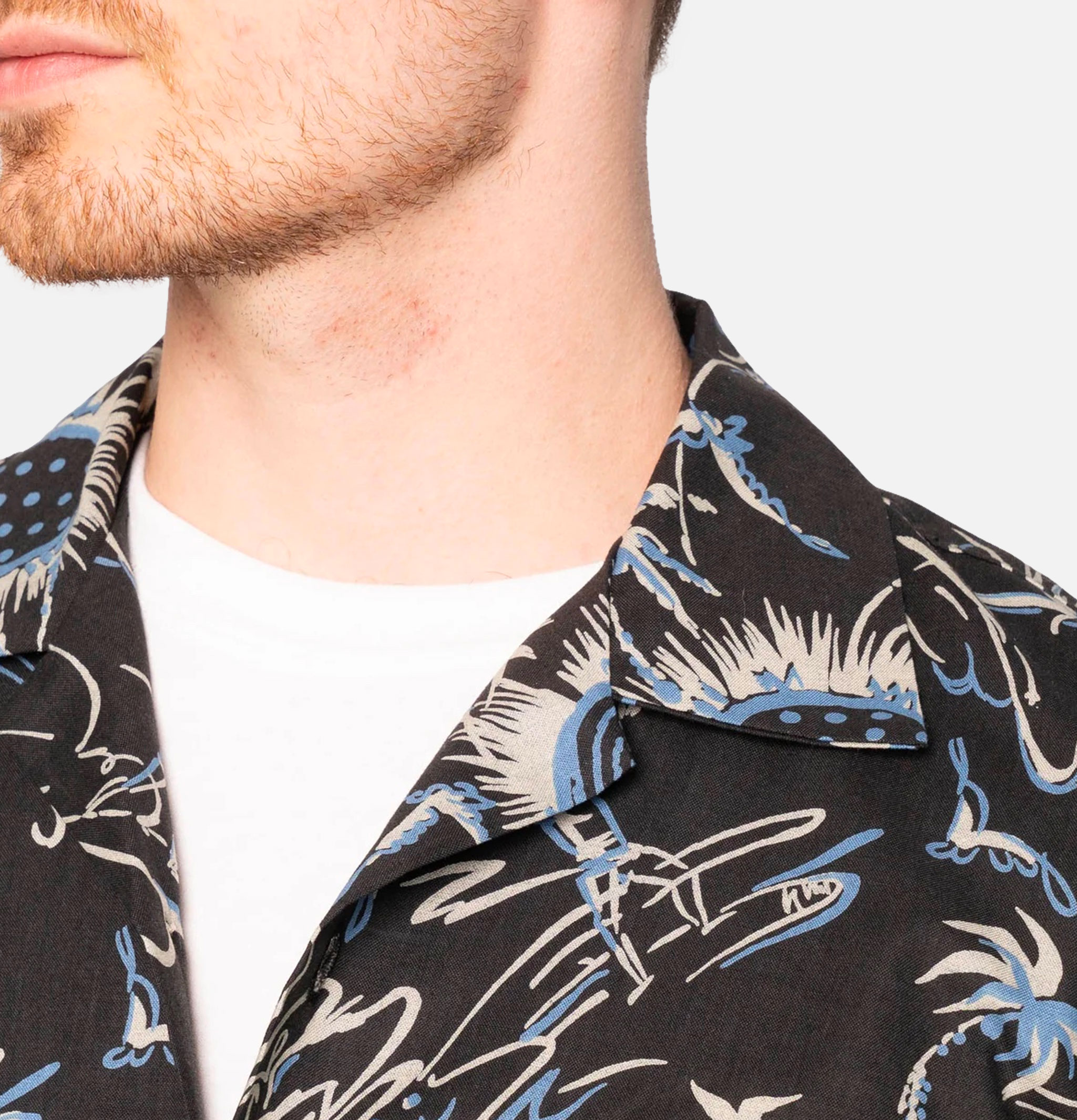 Naked & Famous Chemise Aloha Shirt Waikiki Waves Noir