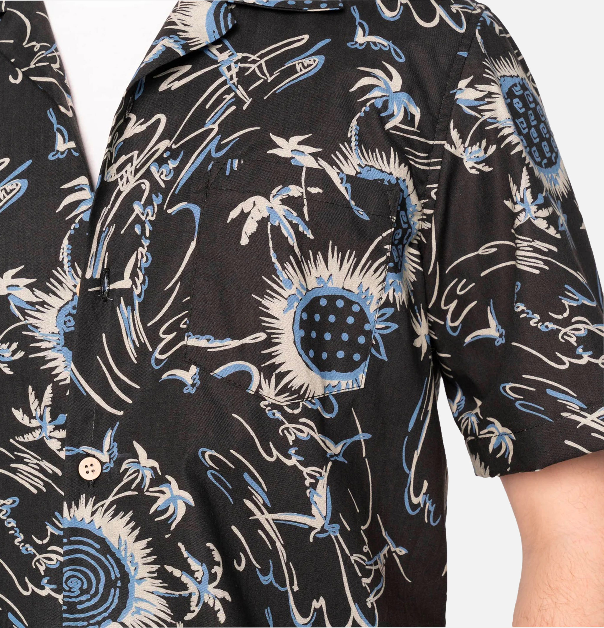 Naked & Famous Chemise Aloha Shirt Waikiki Waves Noir