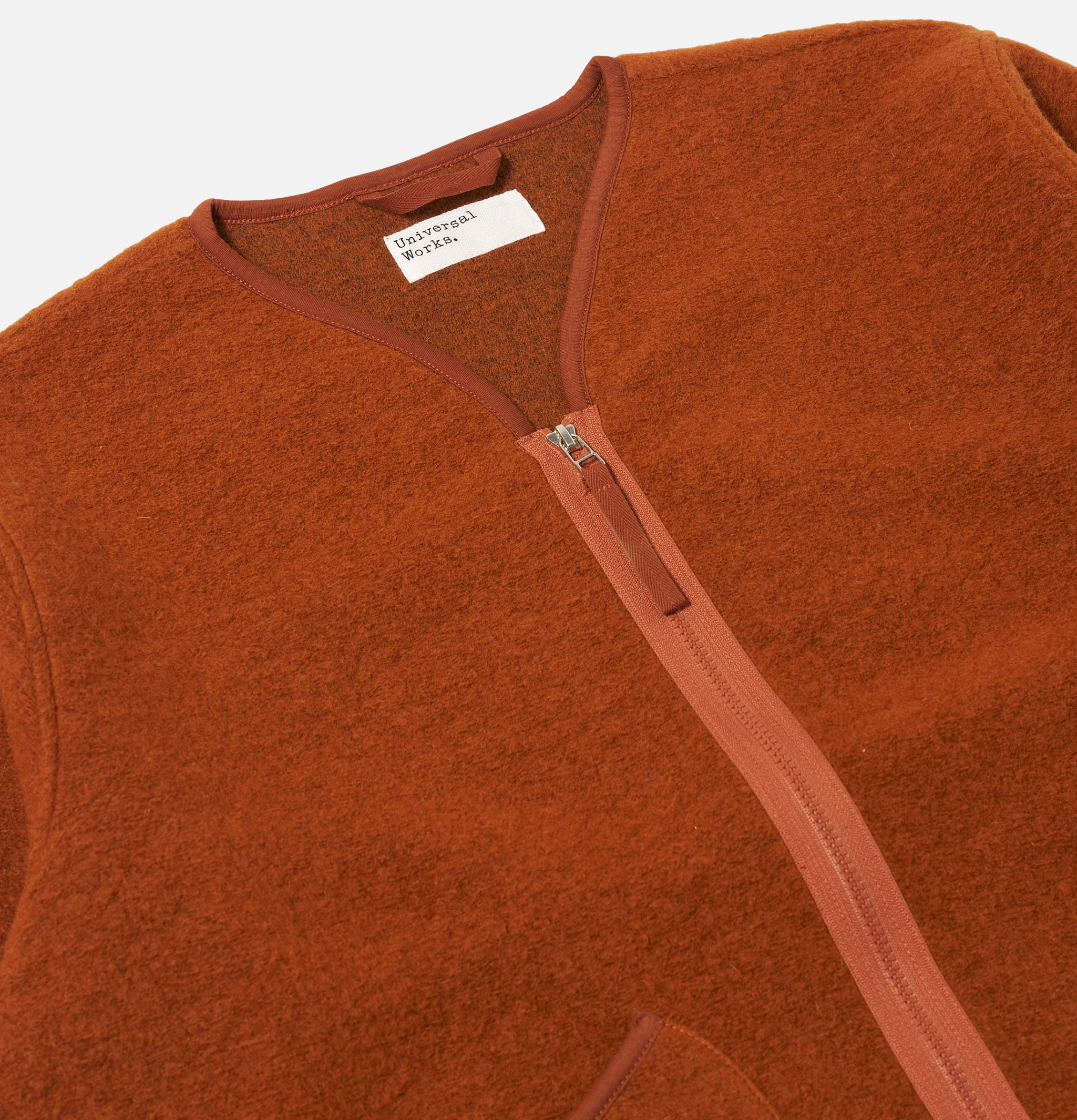 Universal Works Veste Zip Liner Laine Rust