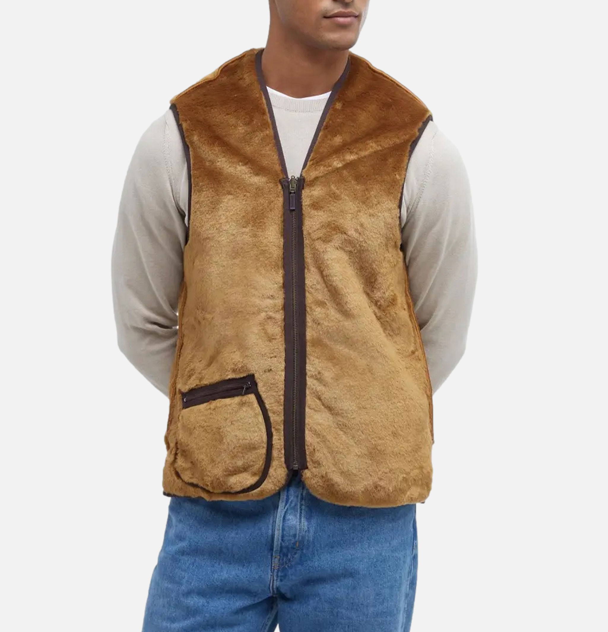 Barbour Gilet Warm Pile Zip In Brown
