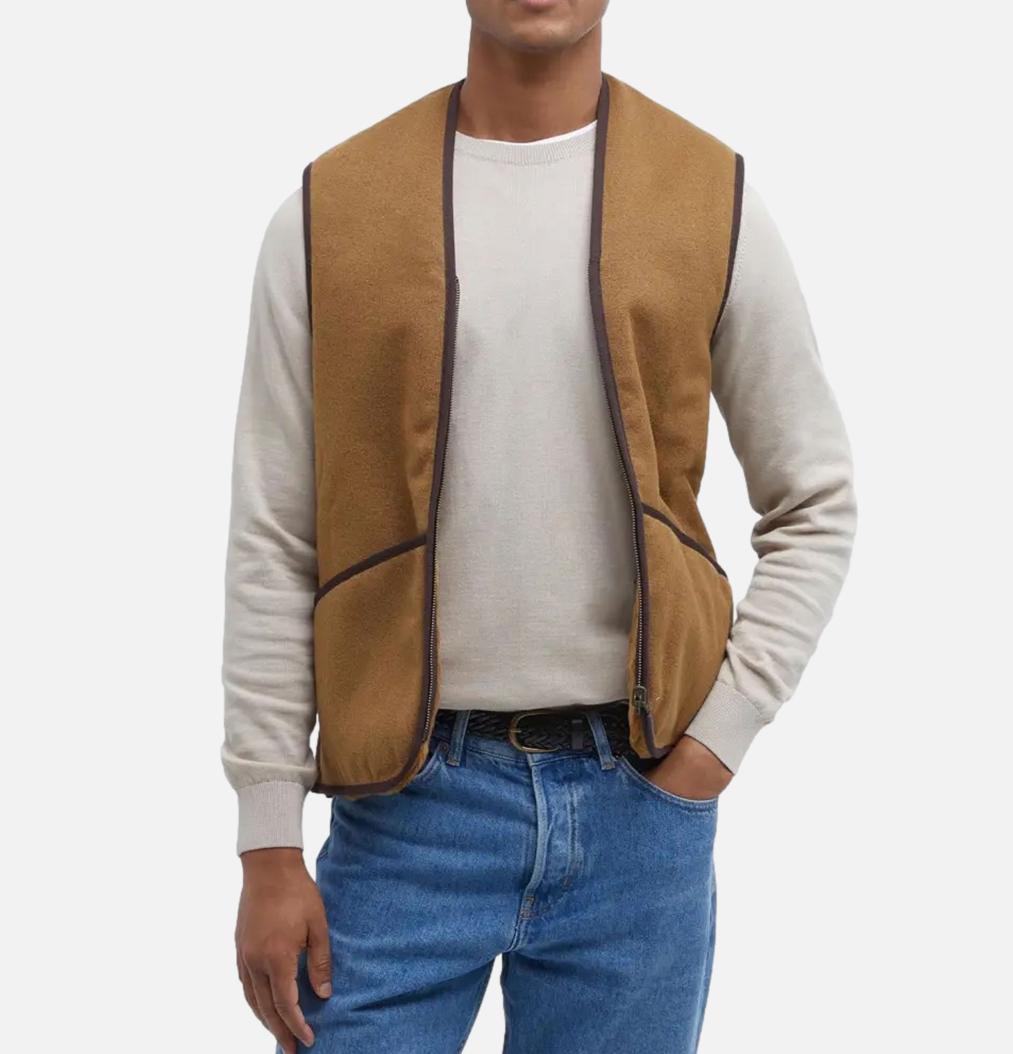 Barbour Gilet Warm Pile Zip In Brown