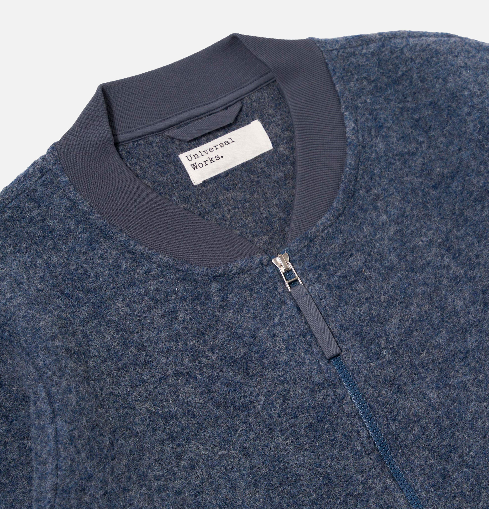 Universal Works | Bomber Zippé Laine Bleu Ardoise | Royalcheese Paris