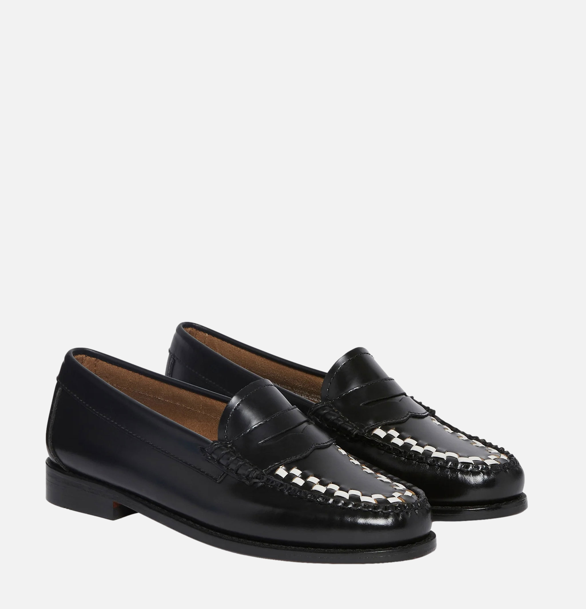Mocassins Femme G.H Bass Weejuns Weave Penny Loafer Noir et Blanc