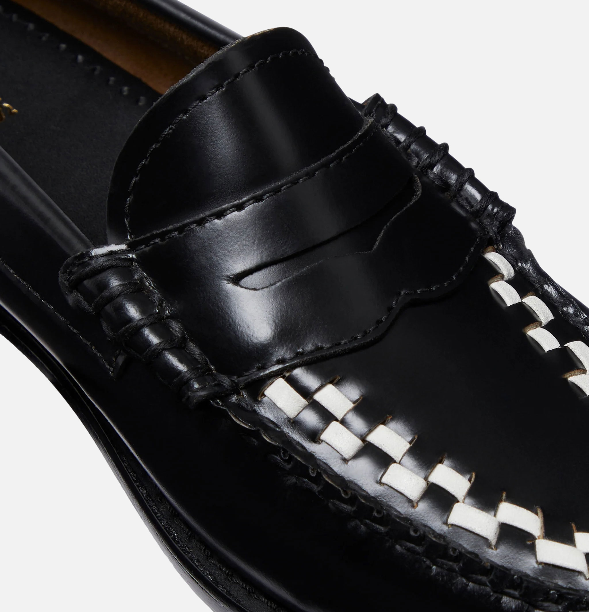 Mocassins Femme G.H Bass Weejuns Weave Penny Loafer Noir et Blanc