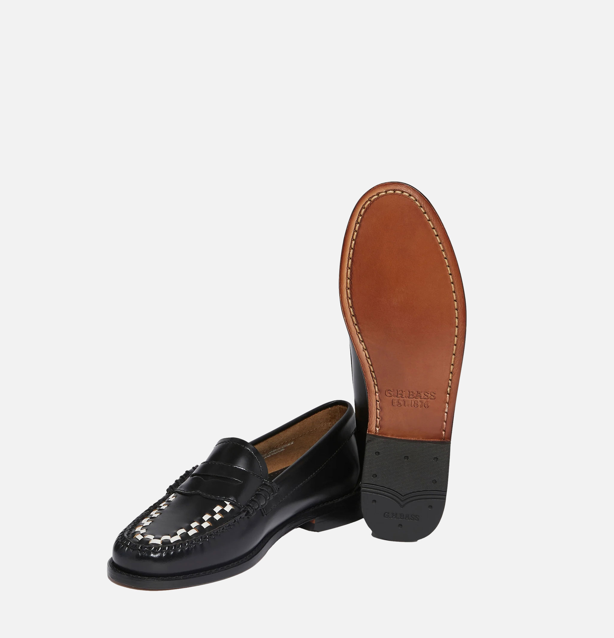 Mocassins Femme G.H Bass Weejuns Weave Penny Loafer Noir et Blanc
