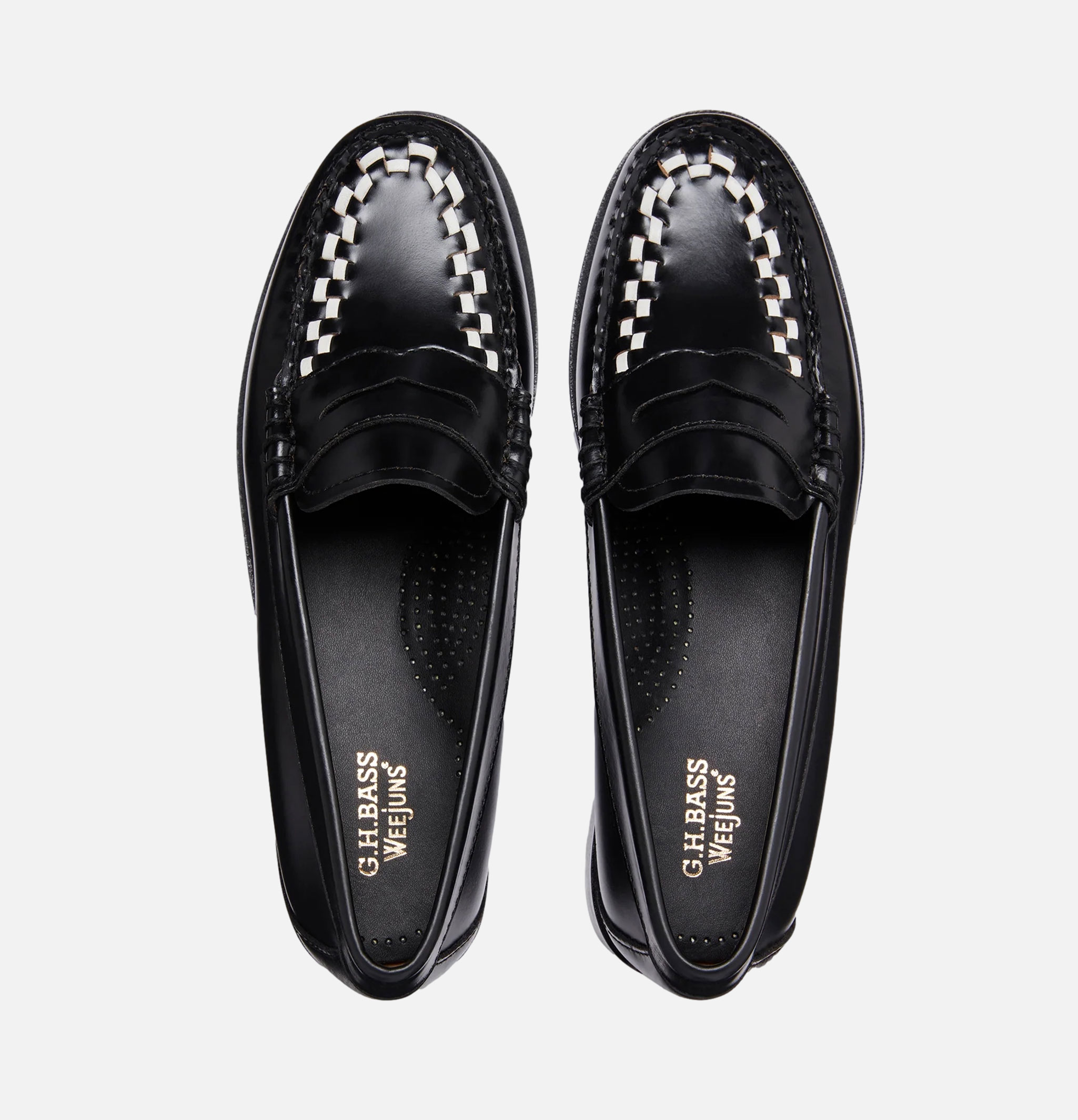 Mocassins Femme G.H Bass Weejuns Weave Penny Loafer Noir et Blanc