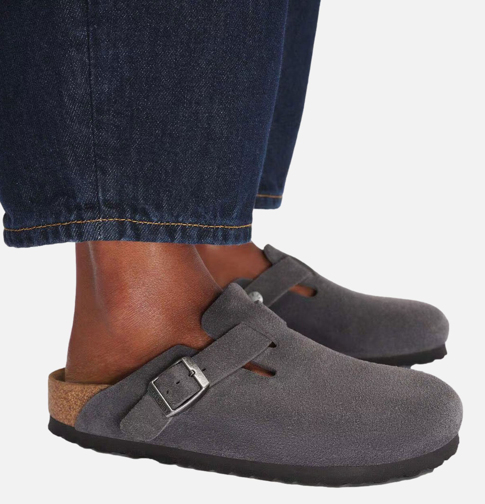 Birkenstock Boston Soft Bed Narrow Suede Charcoal