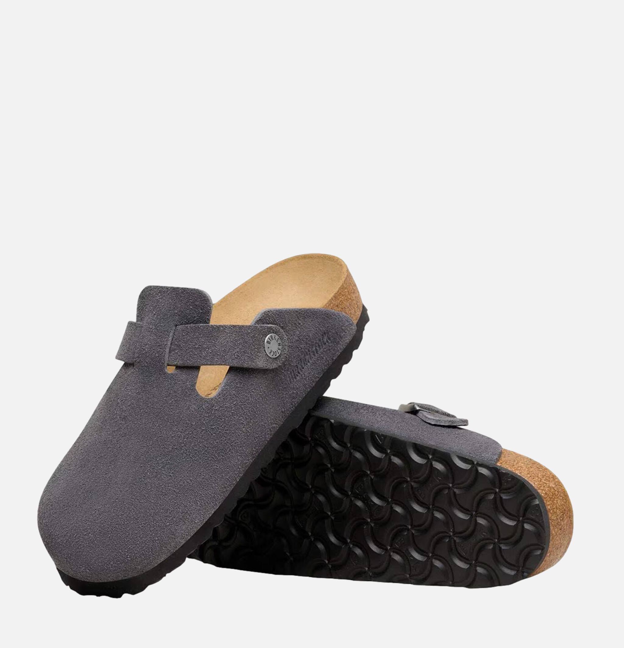 Birkenstock Boston Soft Bed Narrow Suede Charcoal